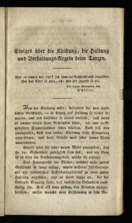 Einiges über die Kleidung, die Haltung und Verhaltens-Regeln beim Tanzen