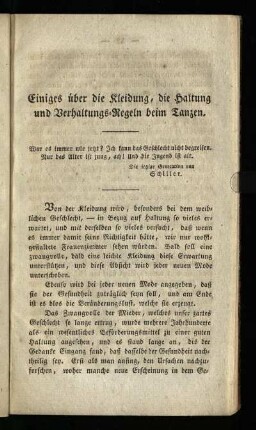 Einiges über die Kleidung, die Haltung und Verhaltens-Regeln beim Tanzen