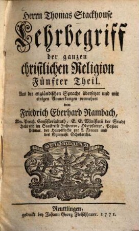 Lehrbegriff der ganzen christlichen Religion, 5