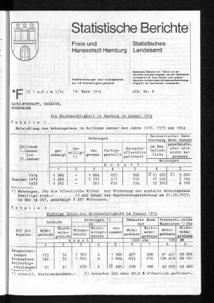 Die Hochbautätigkeit in Hamburg im Januar 1974 : Lfd. Nr. 6