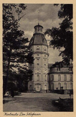 Postkartenalbum mit Motiven von Karlsruhe. "Karlsruhe. Der Schlossturm". Schlossturm