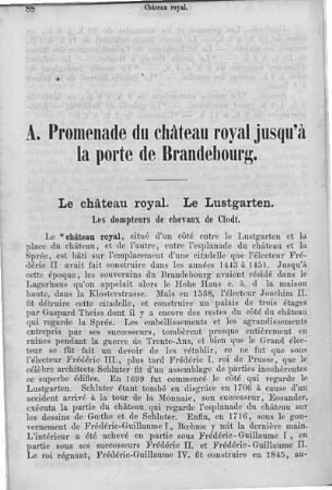 A. Promenade du château royal jusqu'à la porte de Brandebourg