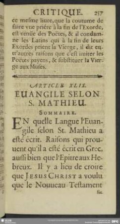 Article XLIX. Evangile Selon S. Mathieu