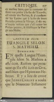 Article XLIX. Evangile Selon S. Mathieu