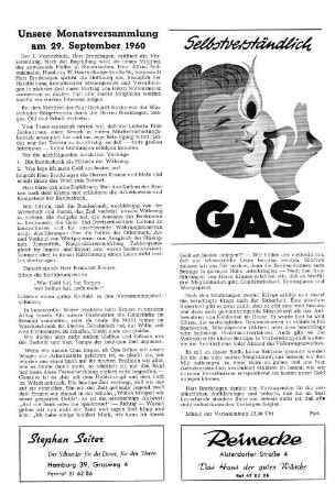 Unsere Monatsversammlung am 29. September 1960