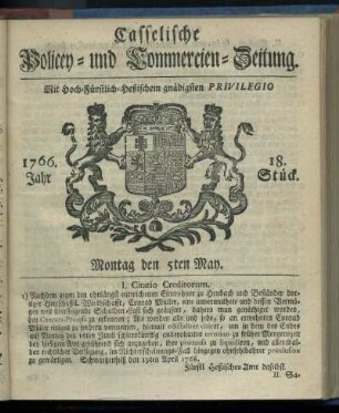 18. Stueck, Montag den 5ten May 1766