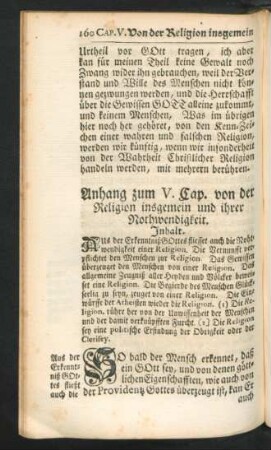 Anhang zum V. Cap. von der Religion insgemein und ihrer Nothwendigkeit.