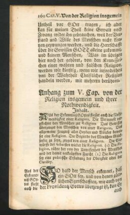 Anhang zum V. Cap. von der Religion insgemein und ihrer Nothwendigkeit.