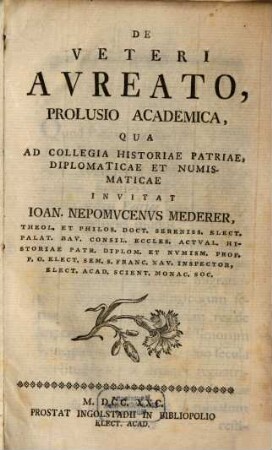 De Veteri Avreato, Prolusio Academica