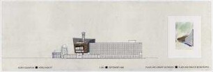 Bauwettbewerb Amerika-Gedenkbibliothek/Berliner Zentralbibliothek, AGB (nicht realisiert), 1. Preisgruppe – Nordansicht, Perspektivansicht Eingangsseite. Berlin-Kreuzberg, Blücherplatz 1