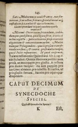 Caput Decimum De Synecdoche Speciei.