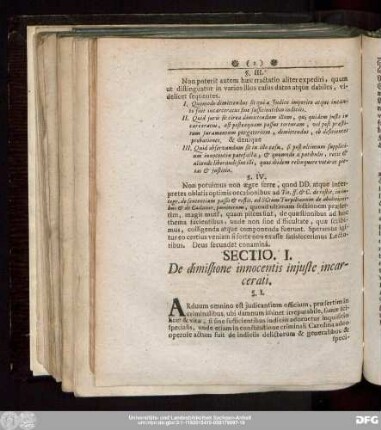 Sectio. I. De dimissione innocentis iniuste incarcerati.