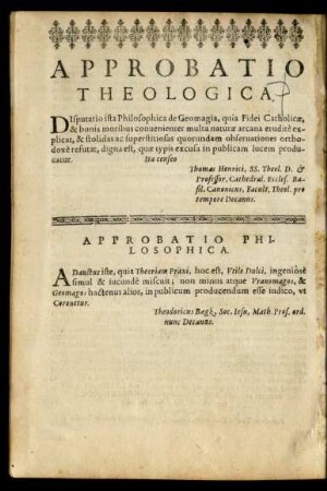 Approbatio Theologica. Approbatio Philosophica.