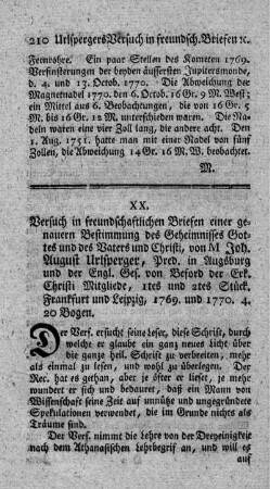 Versuch in freundschaftlichen Briefen einer genauern Bestimmung des Geheimnisses Gottes und des Vaters und Christi. St.1.2.