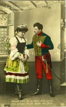 Postkarte mit Liedzeile aus der Operette "Der Rastelbinder"