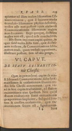 VI. Caput. De Statu exinanitionis Christi.