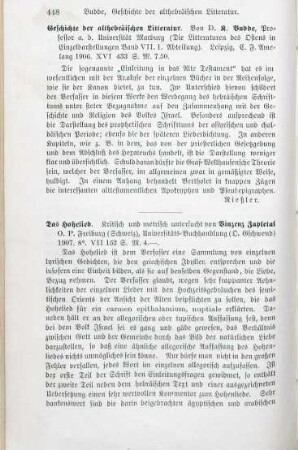 448-449 [Rezension] Zapletal, Vincenz, Das Hohelied