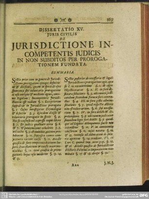 Dissertatio XV. Iuris Civilis De Iurisdictione Incompetentis Iudicis In Non Subditos Per Prorogationem Fundata