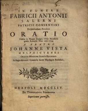 In funere fabricii Antonii Salerni ... oratio