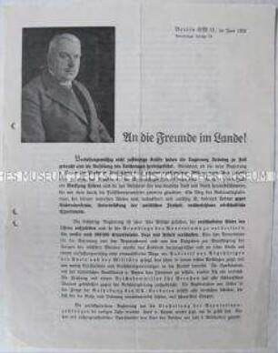 Offener Brief des Vorsitzenden der Deutschen Staatspartei mit dem Bitte um Spenden zur Finanzierung des Wahlkampfes 1932
