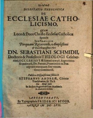 Disp. theol. de ecclesiae catholicismo