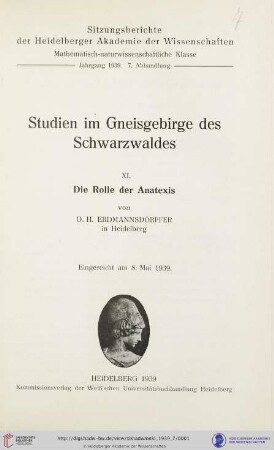 1939, 7. Abhandlung: Sitzungsberichte der Heidelberger Akademie der Wissenschaften, Mathematisch-Naturwissenschaftliche Klasse: Die Rolle der Anatexis