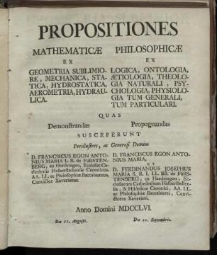 Propositiones Matematicæ... / Philosophicæ ...