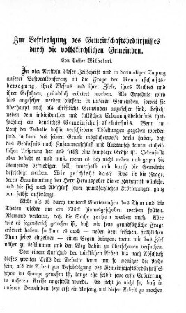 Zur Befriedigung des Gemeinschaftsbedürfnisses durch die volkskirchlichen Gemeinden.