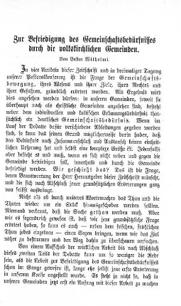 Zur Befriedigung des Gemeinschaftsbedürfnisses durch die volkskirchlichen Gemeinden.