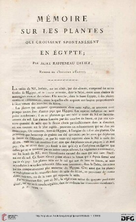 Mémoire sur les plantes qui croissent spontanément en Égypte