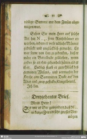 Dreyzehnter Brief. Mein Herr!