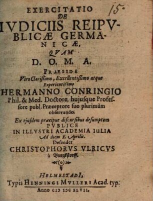 Exercitatio De Iudiciis Reipublicae Germanicae