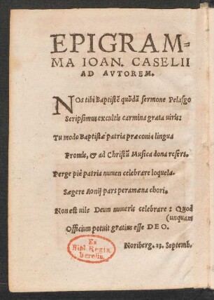 Epigramma Ioan. Caselii Ad Autorem.
