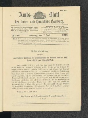 No. 159, 7. Juli 1918