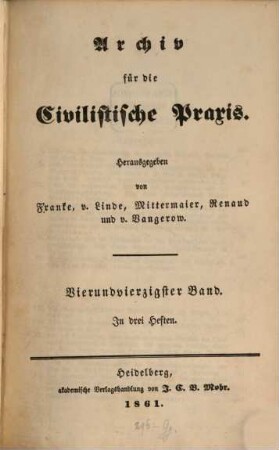 Archiv für die civilistische Praxis. 44, 44. 1861