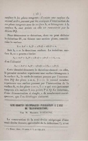 Semi-droites réciproques parallèles a l'axe de transformation.