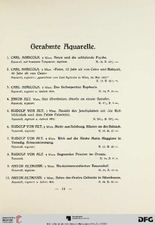 Gerahmte Aquarelle (Nr. 1-138)