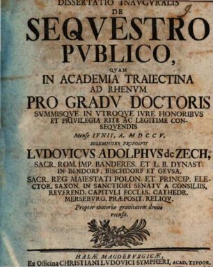 Dissertatio Inavgvralis De Seqvestro Pvblico