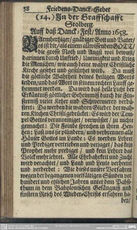 (14.) in der Graffschafft Stolberg. Auff daß Danck-Fest, Anno 1658