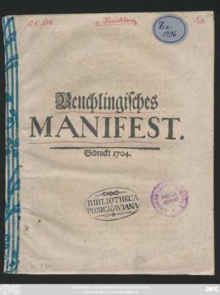 Beuchlingisches Manifest : [Gegeben zu Dreßden, am 29. Decembr. Anno 1703.]