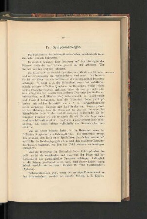IV. Symptomatologie.