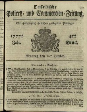 42tes Stueck, Montag den 20ten October 1777