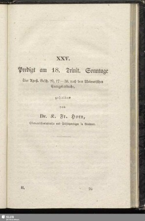 XXV. Predigt am 18. Trinit. Sonntage über Apost. Gesch. 20, 17-38. nach dem Weimarischen Evangelienbuche