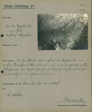 Foto feindlicher Stellungen bei der Jagdhütte im Forst westlich von Aspach (Luftbild)