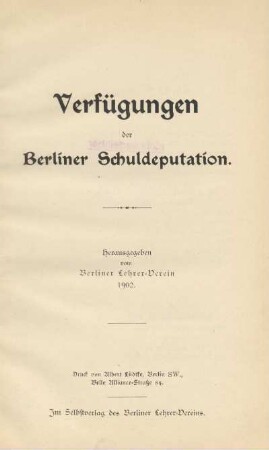 Verfügungen der Berliner Schuldeputation