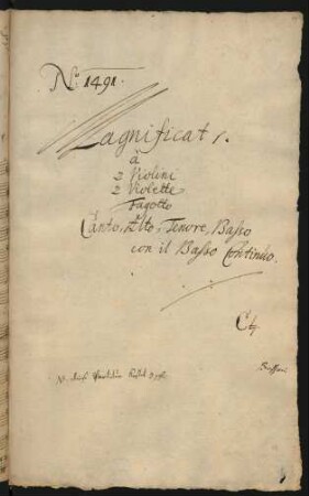 Magnificat; V (4), orch, bc; C-Dur; HasB 1Ab.1