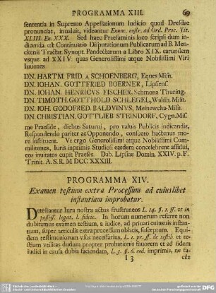 Programma XIV.Examen testium extra Processum ad cuiuslibet instantiam improbatur
