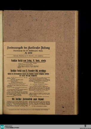 Karlsruher Zeitung, Sonderausgabe No. 979, Amtlicher Bericht vo 24. November und 25. November 1916