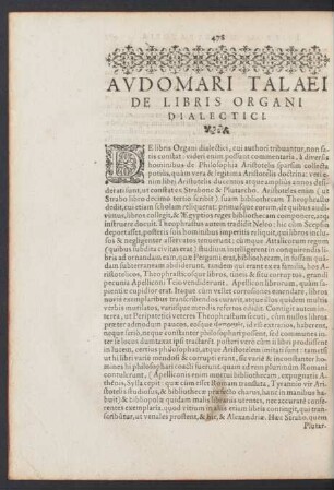Audomari Talaei De Libris Organi Dialectici.
