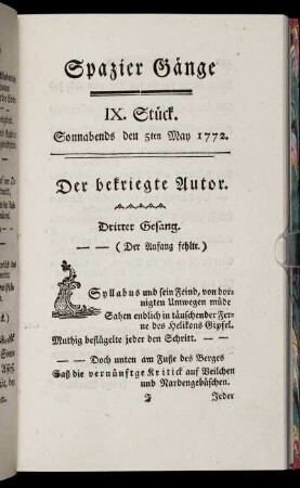 IX. Stück. Sonnabends den 5ten May 1772.